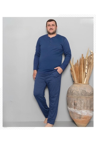 Pijamoni Erkek Battal Düğme Yaka Penye Uzun Kol Pijama Takımı 6720/9 - 1 Adet Mavi