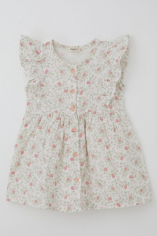 Breeze Kız Çocuk Elbise Çiçek Desenli Önden Düğme Detaylı 2-6 Yaş, Ekru Ekru