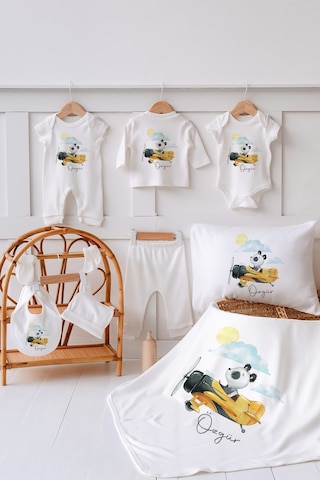 Lilabio %100 Organik Isme Özel Isimli Yazlık 10lu Hastane Çıkışı Panda Ekru