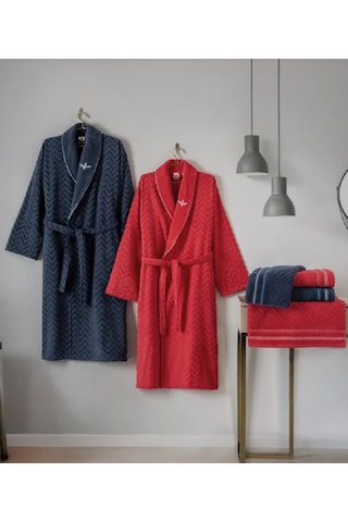 Cottonbox Masculine Abel Kırmızı-lacivert Aile Bornoz Takımı Çok Renkli