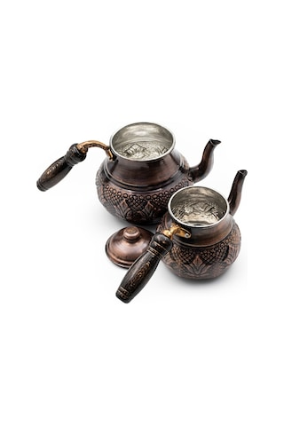 Antepsepeti Bakir Eskitme Lale Desenli Küçük Çaydanlik Bakır Eskitme