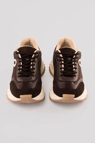 Mubiano Kadın Sneaker Kalın Tabanlı Bağcıklı Spor Ayakkabı Kairo Kahverengi Kahverengi