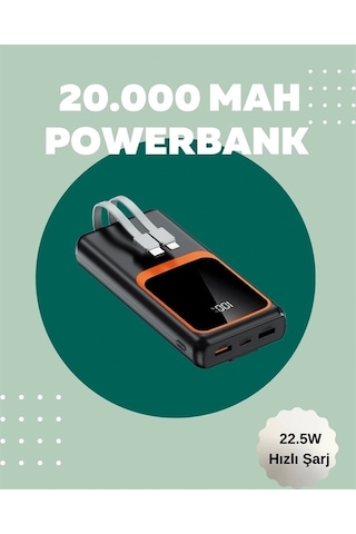 Dijital Ekranlı 20.000 Mah Powerbank 22.5w Hızlı Şarj + Çoklu Bağlantı Seçeneği Çok Renkli