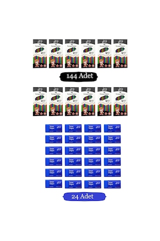 Gen-of Hb Köşeli Kurşun Kalem144 Lü+ Sınav Silgisi 24 Lü