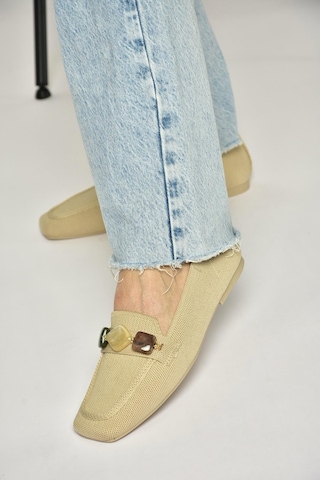 Fox Shoes Y820400304 Ten Triko Kumaş Boncuk Detaylı Kadın Babet Ten