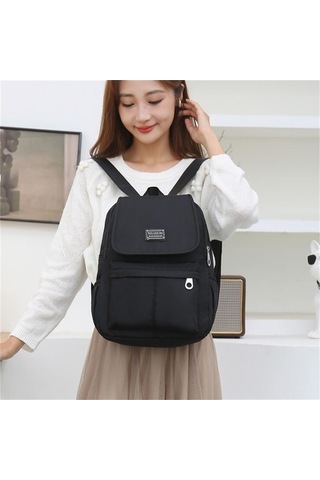 Luckydog Siyah Oxford Kadın Çanta, 28x12x38cm, Rahat Moda Sırt Çantası Siyah