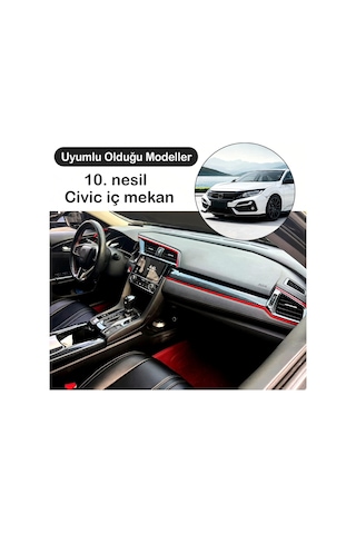 Honda Civic Fc5 Fk7 2016-2021 İçin 10. Nesil Panel Kırmızı Detay