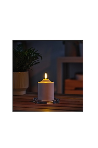 Ikea Smålom Led'li Blok Mum, Beyaz, 9 Cm, Pilli