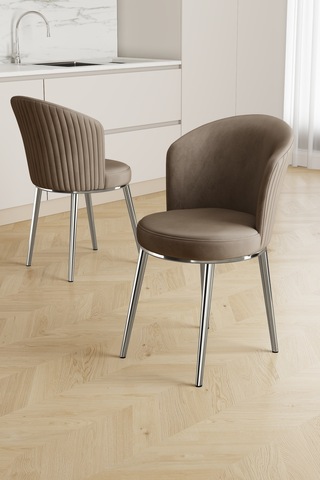 Nisare Serisi 90x168 Lak Panel Siyah Mermer Desen Masa Takımı Krom Ayaklı 6 Sandalye Siyah Mermer - Cappucino