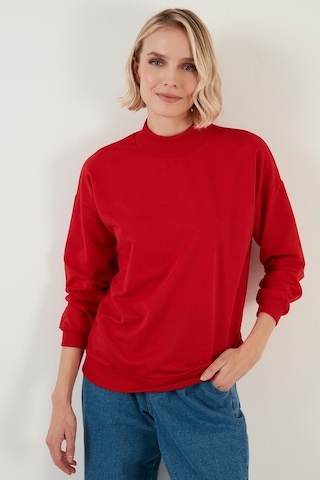 Lela Pamuklu Dik Yaka Basic Örme Bayan Sweat 5863323 Kırmızı