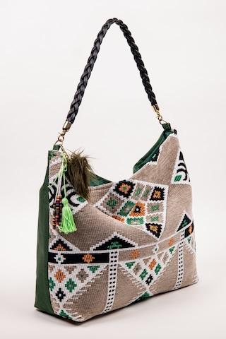 Fabric Craft Bag Omuz Çantası Jakar Dokuma Etnik Desen Gri Yeşil Gri - Yeşil