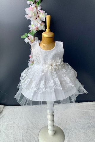 Kat Dantelli Gül Motif Kız Bebek Elbise PNPN159