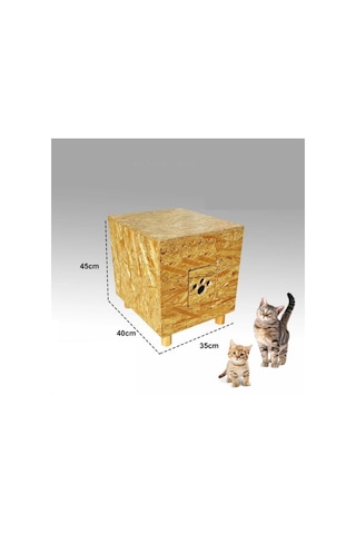 Kedi Kulübesi Lüx Plus Su Geçirmez Dış Mekan Ahşap Kedi Evi 45 x 40 x 35 CM