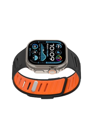 Ny Joy Watch Ultra 49mm Twin Silikon Kordon - Siyah-turuncu Nyjoybz