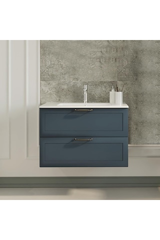 Denko Beyoğlu 75 Cm Mdf Mat Lacivert Banyo Banyo Dolabı Takımı + Boy Dolabı Lacivert