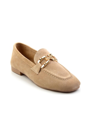 Bambi Vizon Hakiki Deri Kadın Loafer Ayakkabı K01763071002 Vizon