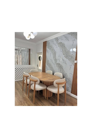 6 Ahşap Sandalyeli Bohem Mdf Masa Takımı 90x170 Kahverengi