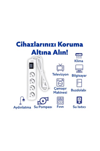 Tomzn Akım Ve Voltaj Korumalı Uzatmalı Çoklu Priz 16a Voltaj Ve Akım Koruma Prizi 1,5 Metre