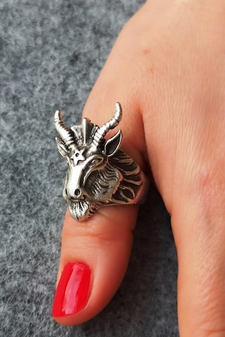 Antik Gümüş Kaplama Koç Başı Şekilli El Yapımı Ayarlanabilir Yüzü - 500872876 Çok Renkli