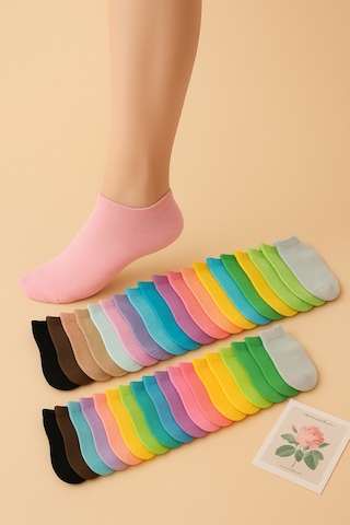 Worthy Socks 8 Çift Ekonomik Karışık Renk Kadın Patik Çorap 8'li Paket Canlı Renkler