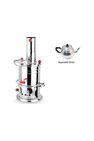 Zarif Iş Krom Odunlu Kömürlü Demlikli 3.5 L Semaver Inox Gri