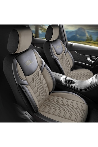 Panda Berlin Serisi Jakar Kumaş Oto Koltuk Kılıfı - Bej - Siyah