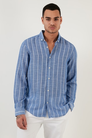 Buratti Pamuklu Çizgili Regular Fit Düğmeli Yaka Erkek Gömlek Cf21S112480 Saks-Beyaz