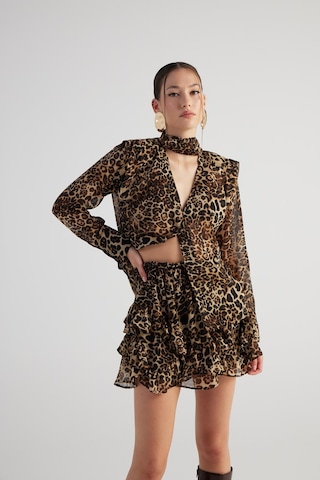 Holly Lolly Şal Yakalı Leopar Desenli Kaia Gömlek Kahve