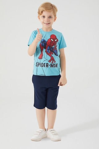 Spiderman Hero Turkuaz Erkek Çocuk Bermuda Takım Turkuaz