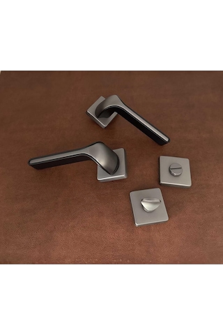 Posh Mat Skoç Füme Siyah Kare Rozetli Zamak Wc Banyo Kapı Kolu 1 Takım