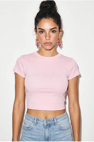 Shade Kadın Kısa Kollu Bisiklet Yaka Crop T-shirt 60286904 - Pembe