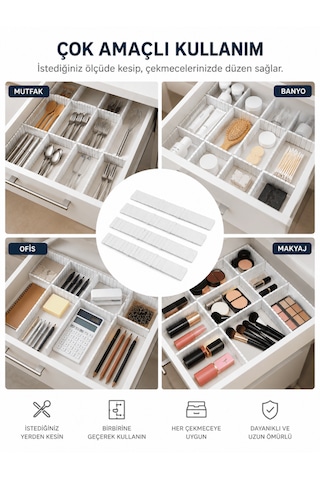 Beylini 4'lü Çekmece Içi Düzenleyici 10x40 Cm Custom Organizer Isteğe Göre Kesilebilir Dolap Makyaj Düzenleyici Beyaz Diğer