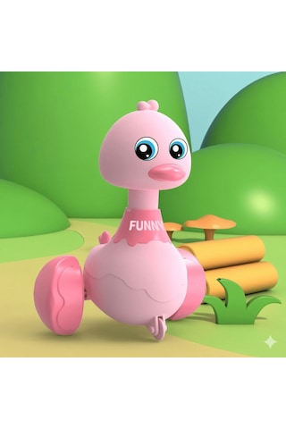 Çocuklar İçin Sevimli Ördek Bas Bırak - Kurmalı Oyuncak Ördek - Pembe