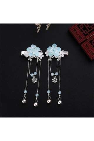 1pair Retro Küçük Çan Boncuklar Püsküller Saç Kekleri Kore Peri Enfes Kristal Çiçek Saç Klipsi Kadınlar Çocuk Saç Dekor Blue