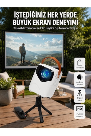 Hd Ayaklı Portatif Projeksiyon Cihazı Android İşlemcili Sinema Projektörü 26114007
