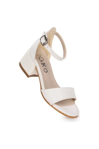 Kiko Kids Sheila Cilt Günlük Kız Çocuk 4 Cm Topuklu Sandalet Abiye Ayakkabı Beyaz Beyaz