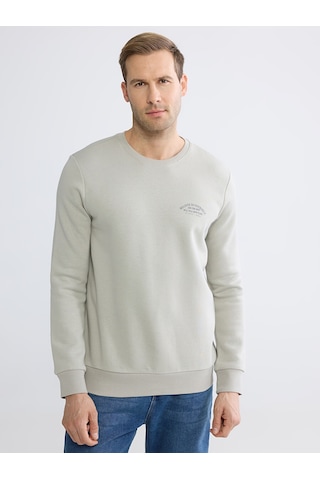 Lcwaıkıkı Classic Gri Bisiklet Yaka Baskılı Erkek Kalın Sweatshirt