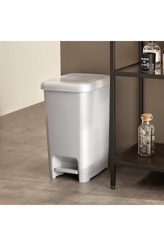Dünya-01044-400 Ve 410 Slim Çöp Kovası 40lt 490x356x632mm Siyah Pedallı Sedefli Gri - 6'li Paket