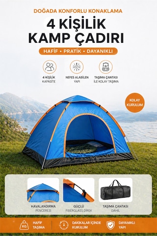 4 Kişilik Kamp Çadırı 200 200 135 Cm Kolay Kurulumlu 4 Kişilik Çadır Karışık