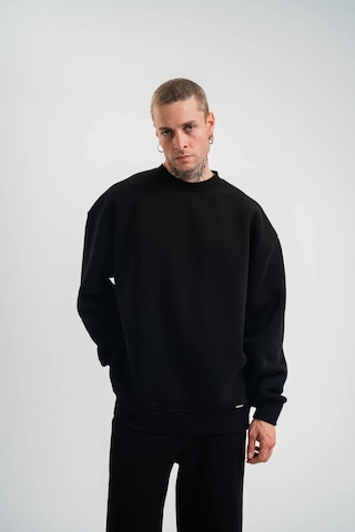 Erkek Uzun Kol Bisiklet Yaka 3 İplik Pamuklu Kışlık Sweatshirt - Siyah Siyah