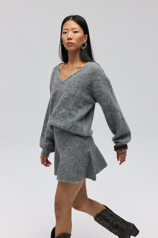 Mai Collection Mai Studios Co. Nordis Volanlı Gri Triko Mini Etek gri