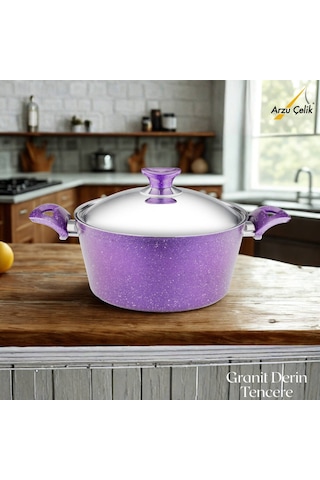 24 Cm Granit Derin Tencere Çelik Kapak - Violet Violet
