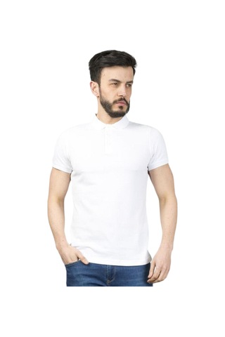 Cazador Erkek Polo Yaka Slim Fit Pike Düz Pamuklu Tişört Beyaz