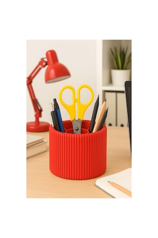 Özel 3d Baskı Ayrılabilir 4 Bölmeli Kalemlik Masa Vb. Kalemliği Çapı: 8,5 Cm X Yükseklik: 8 Cm Kırmızı