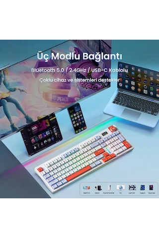 Aula S98 Pro 3 Modlu Rgb Hot Swap Mekanik Nimbus V3 Switch Kablosuz Makrolu Klavye Turuncu