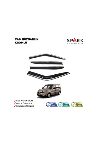 Fiat Doblo 2015-2022 Yıl Aralığı Uyumlu Cam Rüzgarlığı Kromlu 4 Parça Siyah