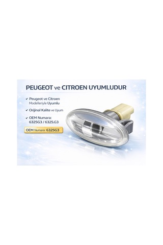Peugeot Citroen Çamurluk Sinyali Şeffaf Yan Sinyal Lambası Oem 6325.g3 6325g3