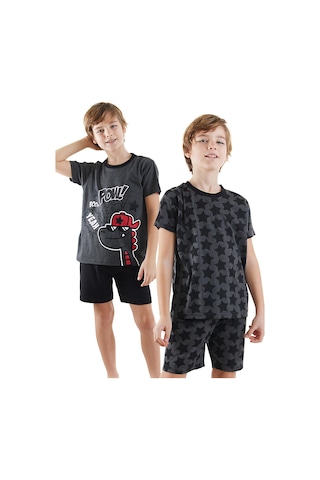 Denokids Yıldızlı Dino Erkek Çocuk 2'li Pijama Takım Renkli Çok Renkli