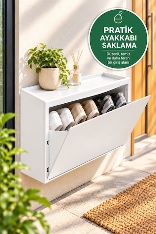 Evonıta Duvara Monte Ayakkabılık Katlanır Kapaklı Dar Alan Ayakkabı Dolabı Beyaz Modern Antre Ayakkabı Organizeri
