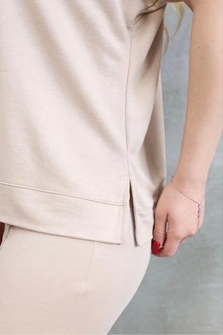 Modaserdem Osy Modal Yumuşak Dokulu Kumaş Bisiklet Yaka Kısa Kollu Takım - Bej Bej